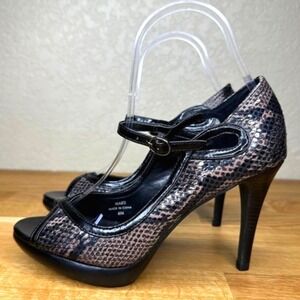 Tahari Marti NEW Snakeskin Embossed Mary Jane Peep Toe Platform Heels 6M $110.00